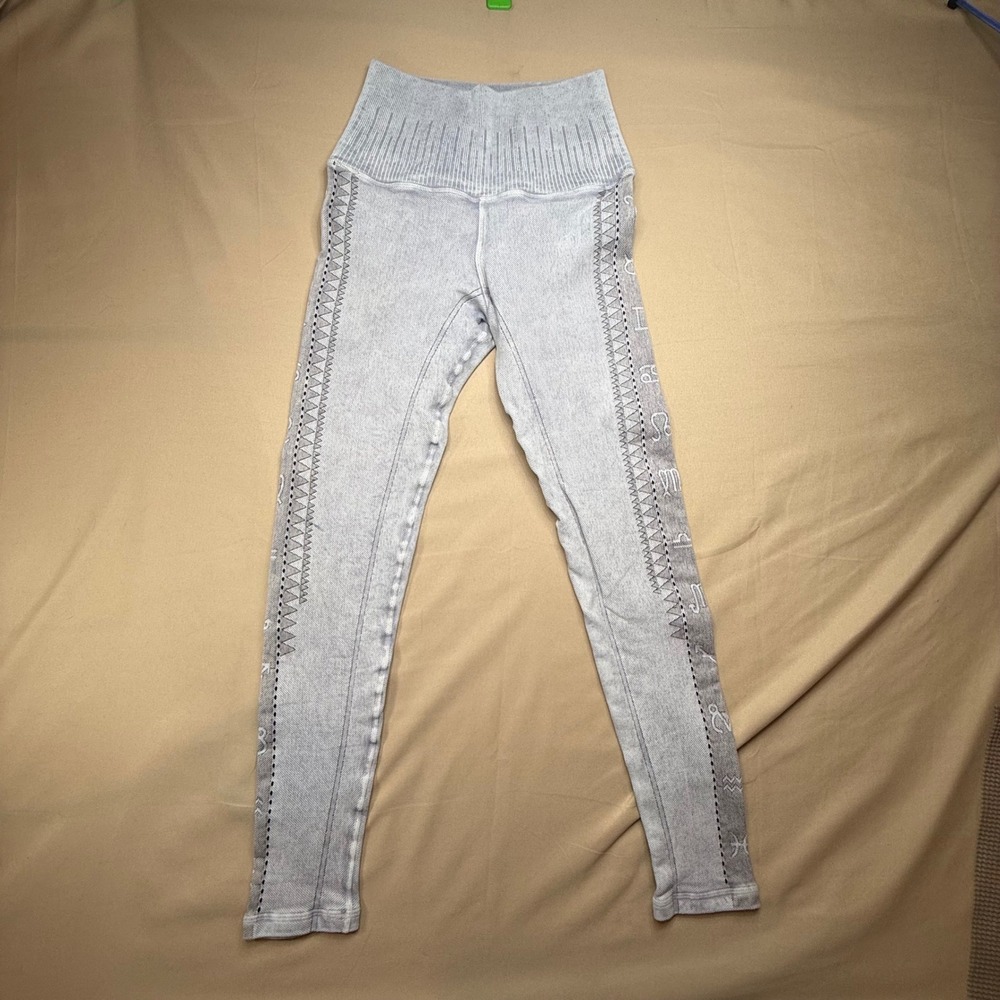Avocado Womens High Waisted Zodiac Ribbed Mineral Wash Leggings Grey Made in LA